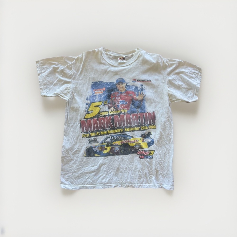NASCAR Vintage Style Mark Martin Shirt White Size LARGE HENDRICK MOTORSPORTS